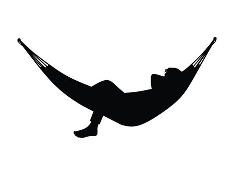 silhouette of man sleeping in hammock isolated with white background
