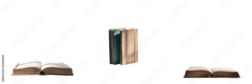 Poster vintage notebooks displayed against a transparent background with soft lighting highlighting their t