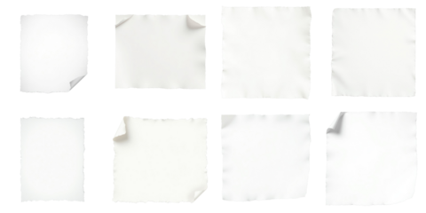 collection of ripped transparent paper sheets on isolated background various sizes and shapes for document or newspaper mockup purposes