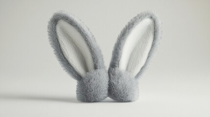 Soft, fluffy rabbit ears in delicate shades of gray and white, emerging from a minimalist background with elegant simplicity and textural depth.