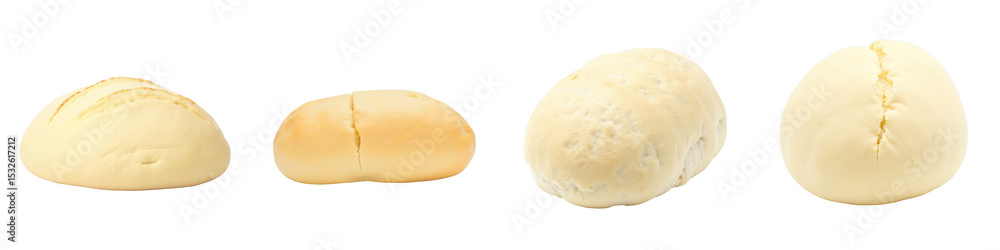 Poster assorted types of soft bread rolls displayed on a transparent background showcasing different shapes