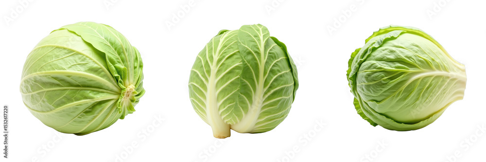 Poster whole fresh green cabbage isolated on transparent background showing multiple angles highlighting te