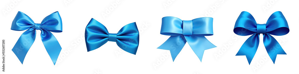 Aufkleber assortment of four blue satin ribbons in various styles and shapes isolated on transparent backgroun