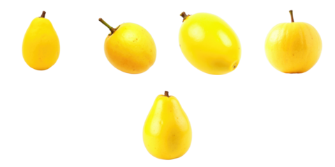 Pouteria campechiana tropical egg fruit variety displayed on a transparent background showcasing multiple angles of yellow fruits isolated for visual clarity