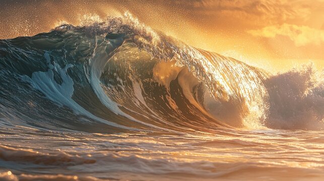 Golden Hour Wave: A Majestic Ocean Sunset