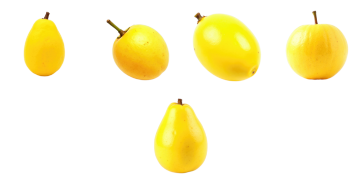 Pouteria campechiana tropical egg fruit variety displayed on a transparent background showcasing multiple angles of yellow fruits isolated for visual clarity