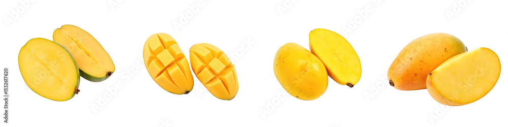 Aufkleber two pieces of dried mango slices arranged on a transparent background showing vibrant yellow color a