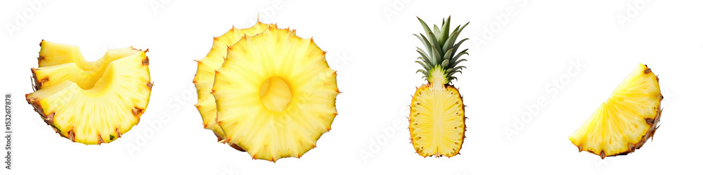 Poster pineapple slices and whole fruit isolated on transparent background with clipping path perfect for f