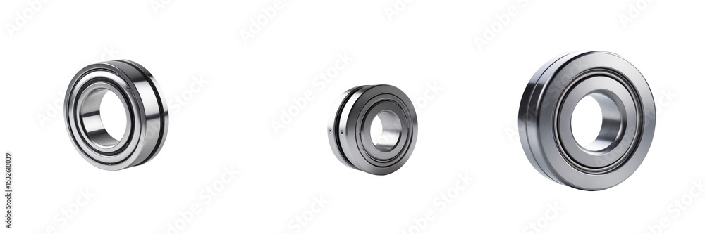 Poster three sliding window bearings in different sizes isolated on transparent background with metallic fi