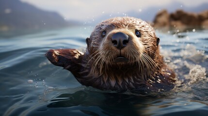 A photo of a playful sea otter floating on its back