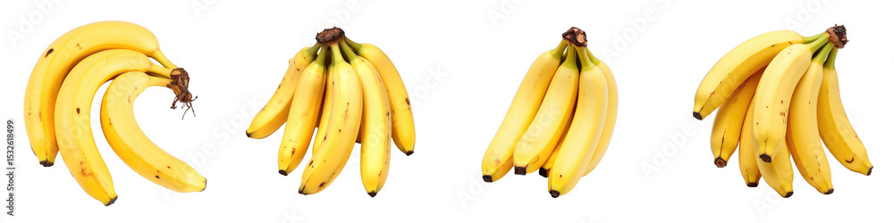 Poster dried bananas arranged in various positions isolated on transparent background with no distractions 