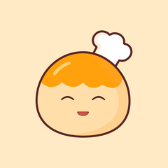 Adorable flat character of Indonesian pineapple tart (nastar) with a white chef hat, expressing joy. Perfect for bakery branding, food education, or fun culinary illustrations for kids