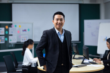 Portrait happy business man :  executive business Asian male. Portrait of handsome confident man in formal suit looking at camera