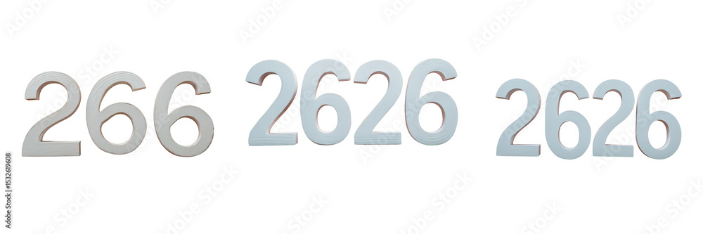 Poster transparent wooden numbers 266 and 2626 displayed on a solid transparent background showcasing the t