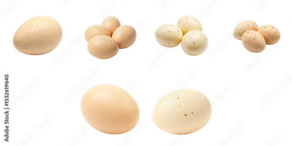 Poster various quail eggs arranged in different groupings isolated on a transparent background showcasing t