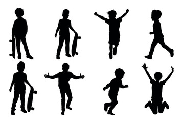 set of silhouettes of boys in different movements