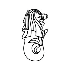 Merlion. Vector line art illustrations.