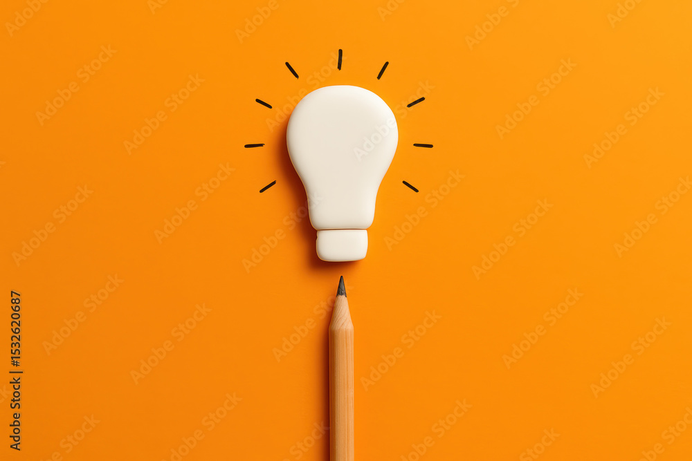 Aufkleber creativity sparkles as a white eraser in the form a light bulb above a sharpened pencil symbolizes i