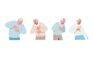 senior citizens experiencing chest pain, highlighting distress.