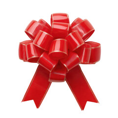 Shiny Red Holiday Bow Perfect for Gift Wrapping and Celebration Decorations on White Background