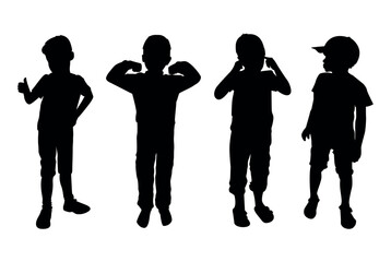 set of silhouettes of boys in different movements