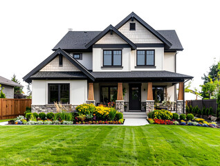 Elegant Residential House with Garden Lawn, Transparent PNG 