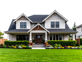 Elegant Residential House with Garden Lawn, Transparent PNG