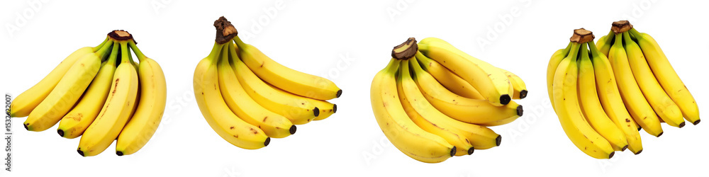 Poster bunches of ripe yellow bananas arranged on a solid transparent background and transparent background