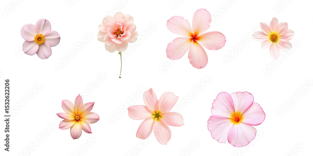 Poster various pastel flowers isolated on a transparent background arranged in a circular pattern including