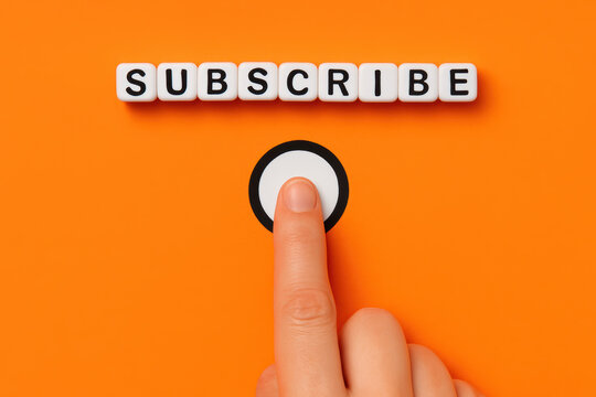 Engaging with a subscription concept a human presses a button symbolizing connection and digital interaction