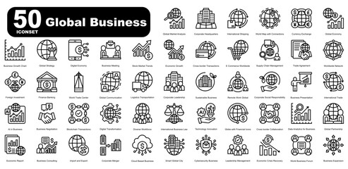 Global Business Editable Icons set. Vector illustration in modern thin outline style of business related icons	
