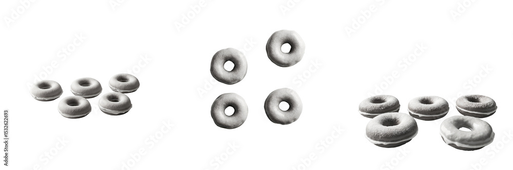 Poster homemade traditional polish doughnuts arranged in three groups on a transparent background with isol