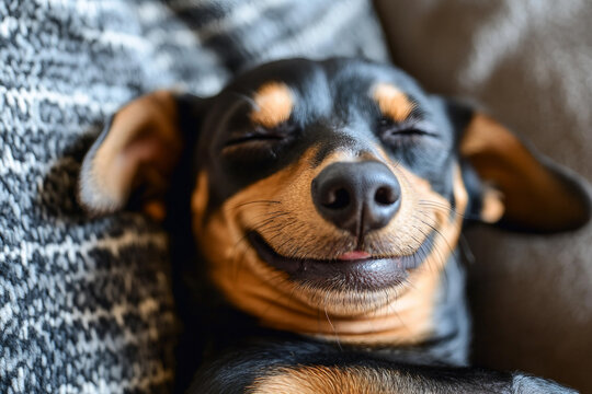 Generative AI image of a funny playful dog with a big smile relaxing