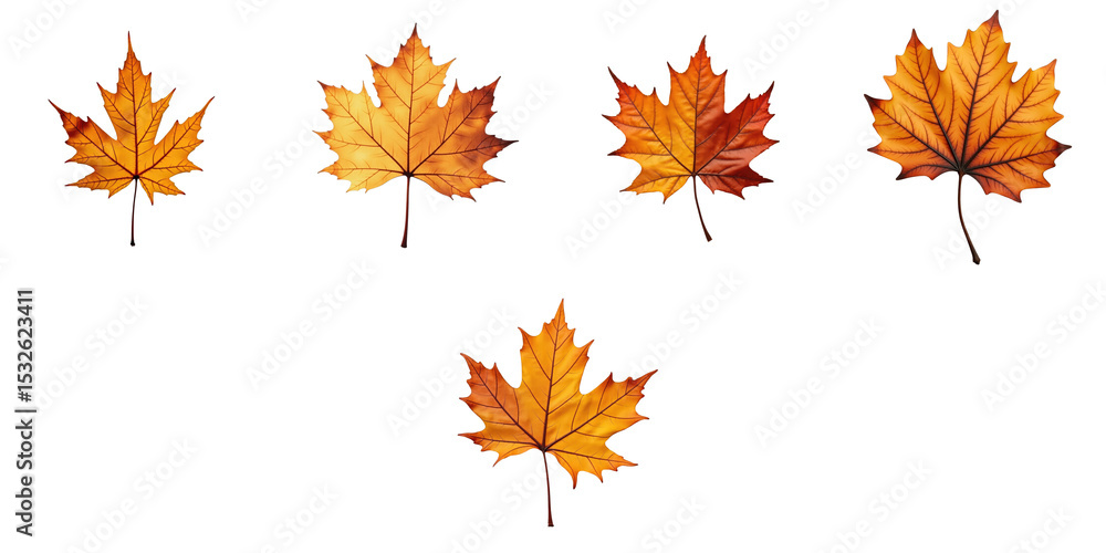 Aufkleber collection of dry autumn leaves in various shapes and colors on a transparent background highlightin