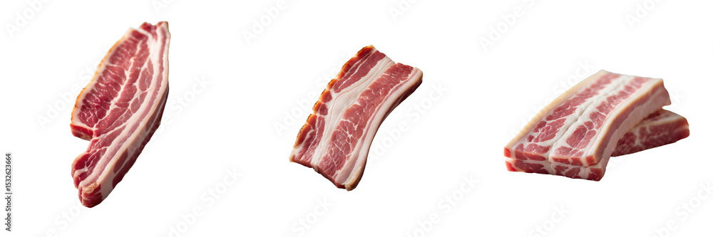 Aufkleber sliced raw pork bacon pieces arranged on a transparent background showcasing different orientations 