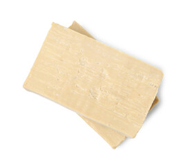 Soap bars isolated on white, top view. Personal hygiene product