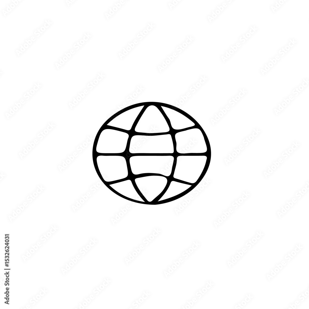 Poster a simple line drawing of a globe with horizontal and vertical grid lines on a white background space