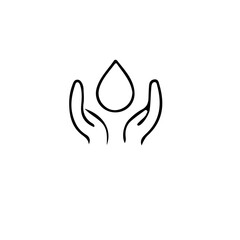 Naklejka premium A simple line drawing of cupped hands holding a single water droplet in a minimalistic style design icon