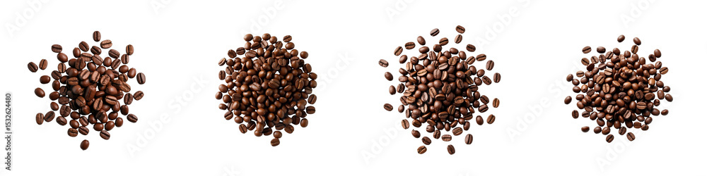 Poster various piles of roasted coffee beans arranged on a dark background showcasing their texture and col