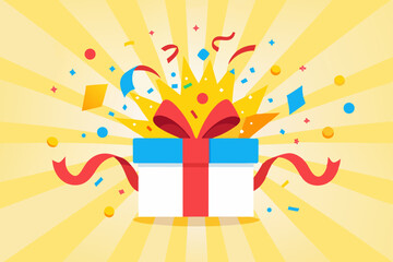 Gift Campaign Vector Illustration with Confetti and Japanese Text