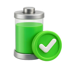 Full battery charge indicator 3d icon isolated on transparent background