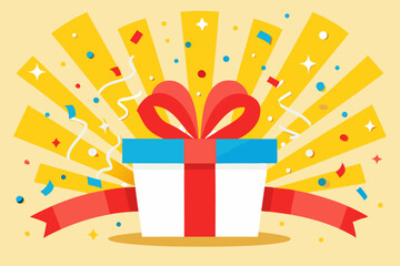 Gift Campaign Vector Illustration with Confetti and Japanese Text