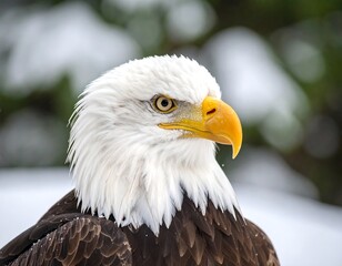 Bald eagle portrait in snow
