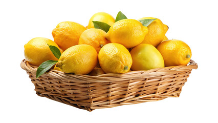Abundance of Fresh Yellow Lemons Overflowing from a Rustic Wicker Basket