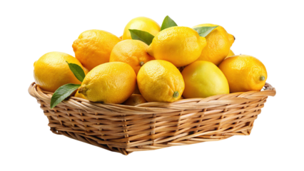 Abundance of Fresh Yellow Lemons Overflowing from a Rustic Wicker Basket