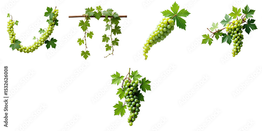 Poster green grape vines with leaves isolated on a transparent background showcasing various arrangements i