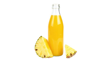 Pineapple Juice Bottle with Slices on Isolated White Background PNG