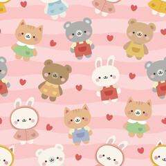 Animals Cute Seamless Pattern, adorable design for kids, vector illustration