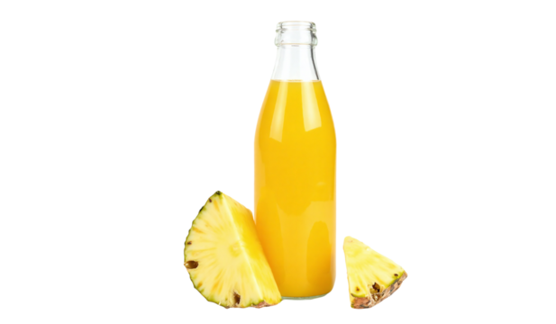 Pineapple Juice Bottle with Slices on Isolated White Background PNG