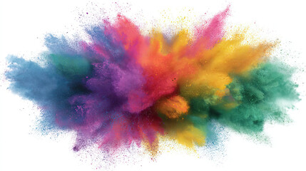 Abstract Rainbow Powder Cloud Explosion with Smooth Dispersion on Transparent Background

